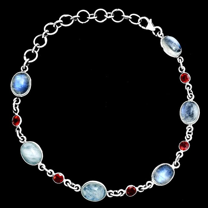 Rainbow Moonstone and Garnet Bracelet EXB01351 B-1006, 7x9 mm