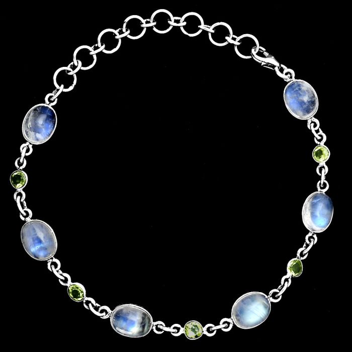 Rainbow Moonstone and Peridot Bracelet EXB01352 B-1006, 7x9 mm