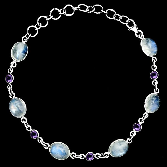 Rainbow Moonstone and Amethyst Bracelet EXB01353 B-1006, 7x9 mm