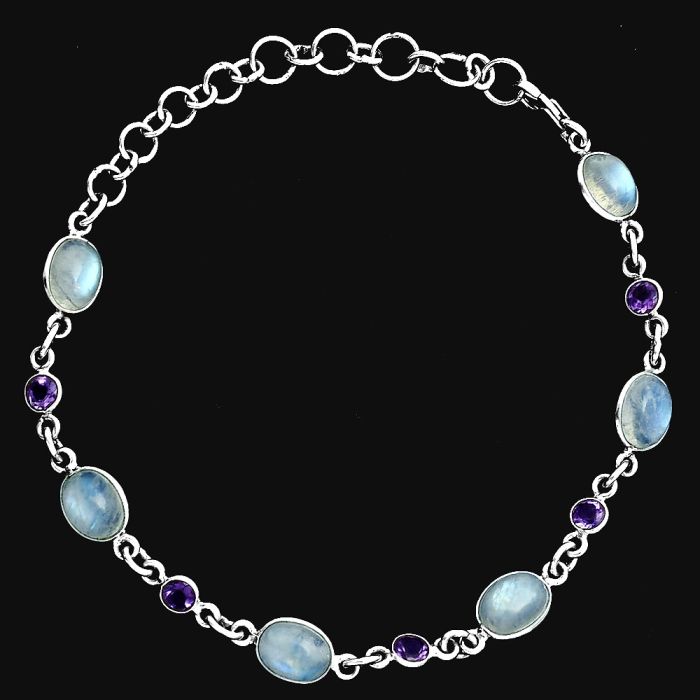 Rainbow Moonstone and Amethyst Bracelet EXB01354 B-1006, 6x8 mm