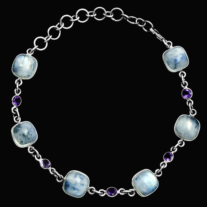 Rainbow Moonstone and Amethyst Bracelet EXB01355 B-1006, 9x9 mm