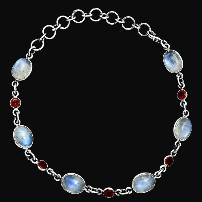 Rainbow Moonstone and Garnet Bracelet EXB01357 B-1006, 7x9 mm