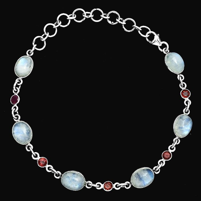 Rainbow Moonstone and Garnet Bracelet EXB01358 B-1006, 7x9 mm