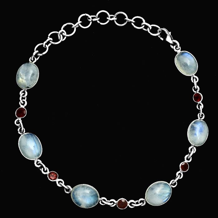 Rainbow Moonstone and Garnet Bracelet EXB01359 B-1006, 8x10 mm