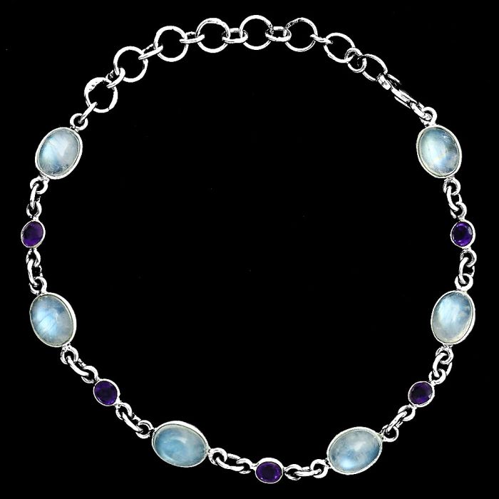 Rainbow Moonstone and Amethyst Bracelet EXB01360 B-1006, 6x8 mm