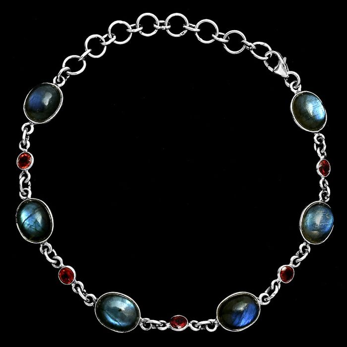 Blue Labradorite and Garnet Bracelet EXB01361 B-1006, 8x10 mm