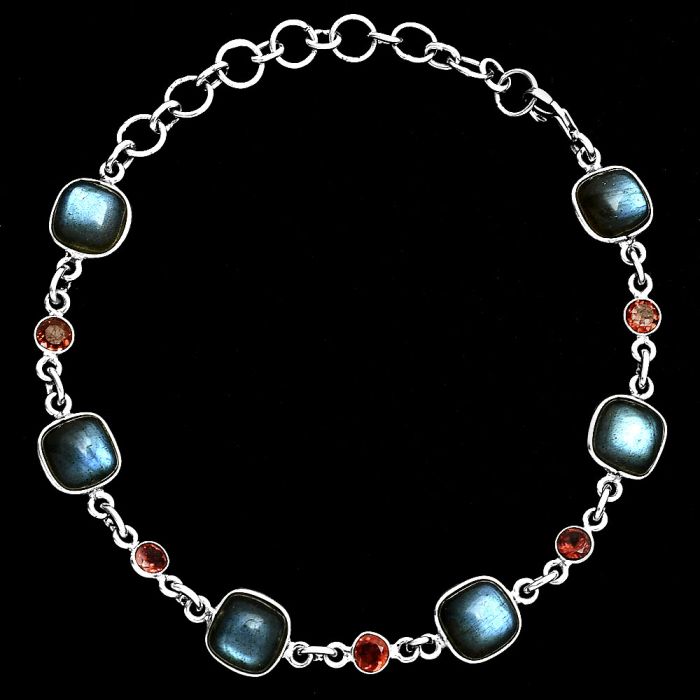 Blue Labradorite and Garnet Bracelet EXB01363 B-1006, 8x8 mm