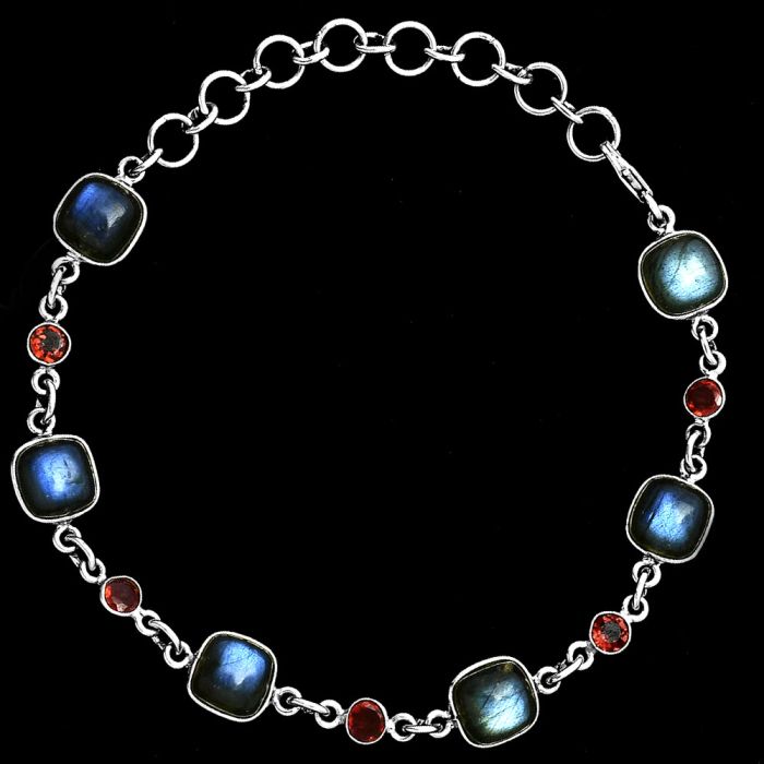 Blue Labradorite and Garnet Bracelet EXB01364 B-1006, 8x8 mm