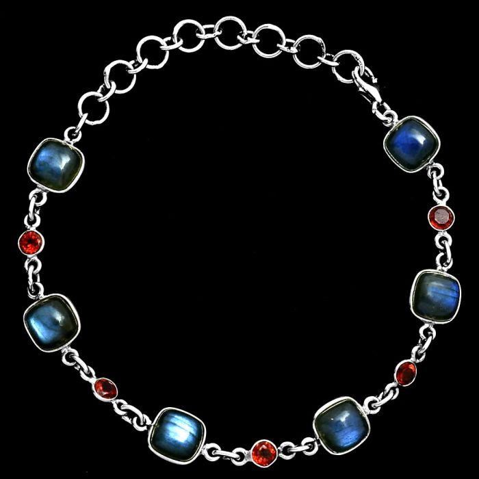 Blue Labradorite and Garnet Bracelet EXB01365 B-1006, 8x8 mm