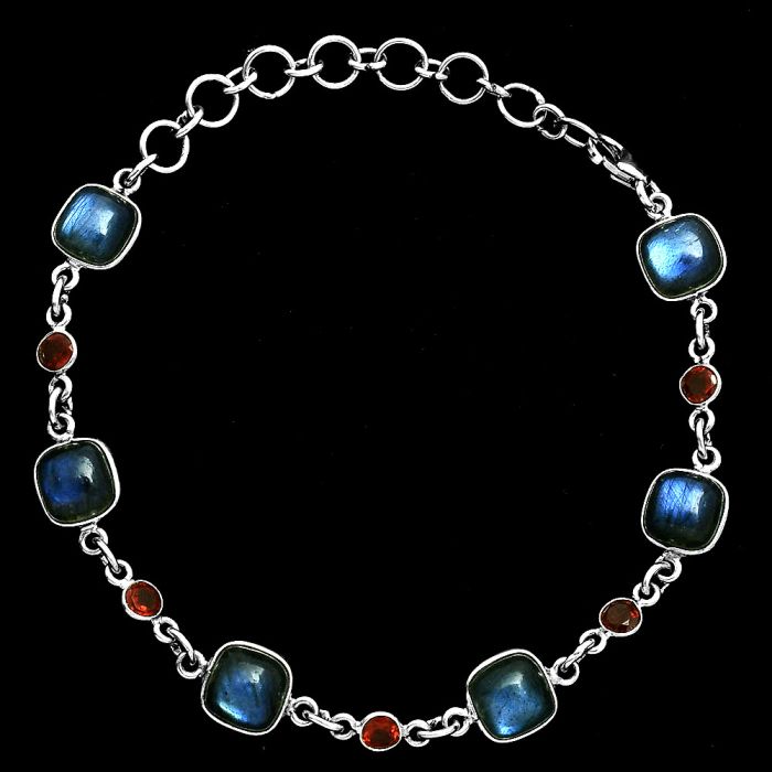 Blue Labradorite and Garnet Bracelet EXB01366 B-1006, 8x8 mm