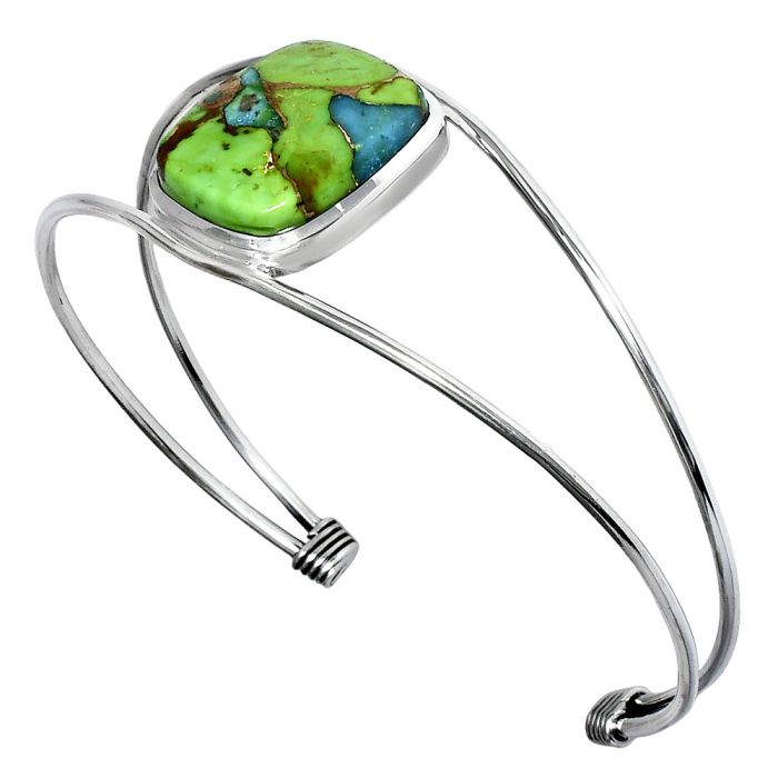 Blue Turquoise In Green Mohave Cuff Bangle Bracelet EXB01383 B-1013, 17x20 mm