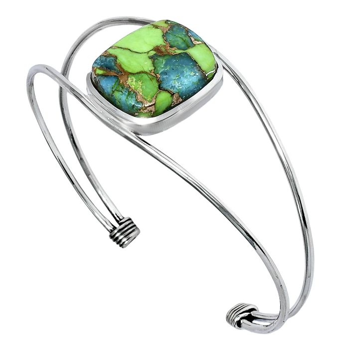 Blue Turquoise In Green Mohave Cuff Bangle Bracelet EXB01433 B-1013, 17x20 mm