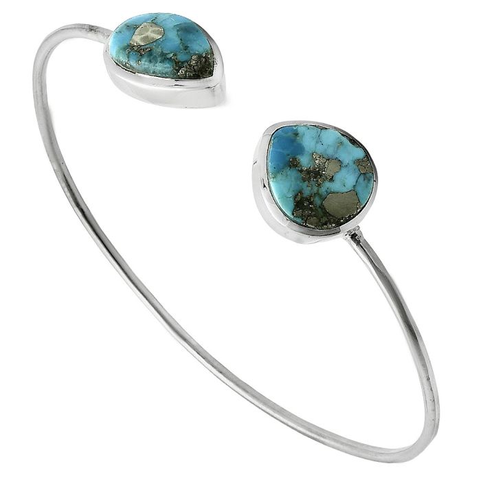 Kingman Turquoise With Pyrite Cuff Bangle Bracelet EXB01443 B-1004, 10x15 mm