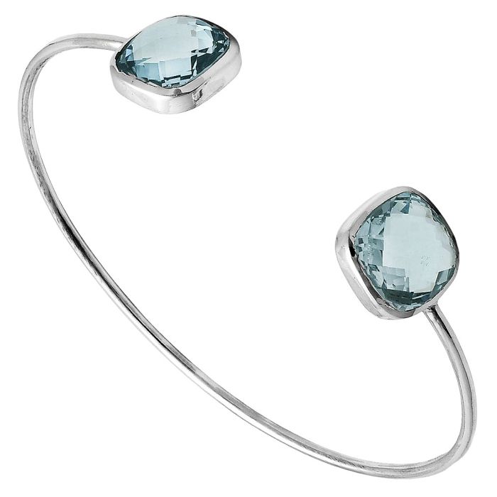 Sky Blue Topaz Checker Briolette Cuff Bangle Bracelet EXB01449 B-1004, 13x13 mm