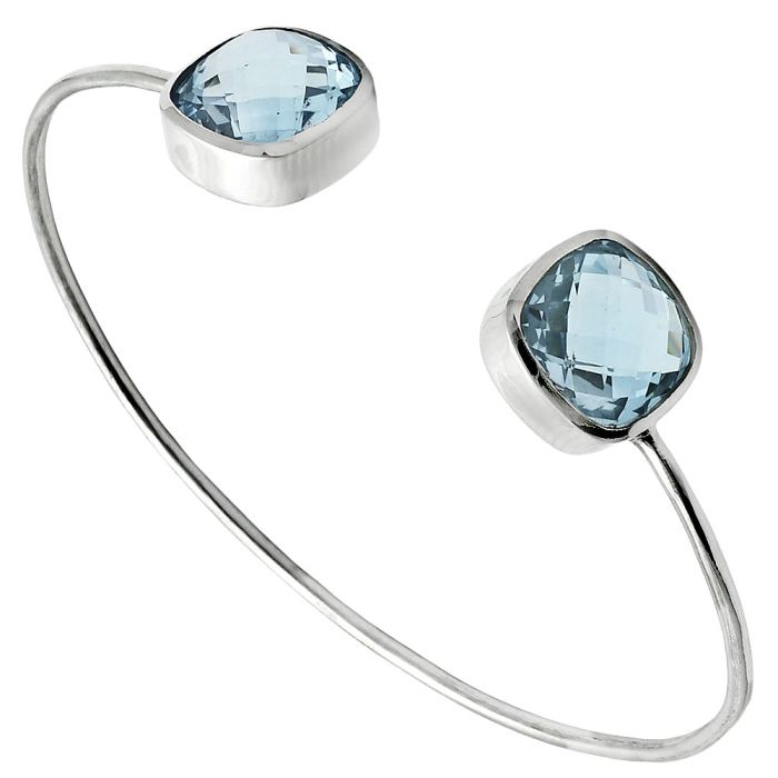 Sky Blue Topaz Checker Briolette Cuff Bangle Bracelet EXB01450 B-1004, 13x13 mm