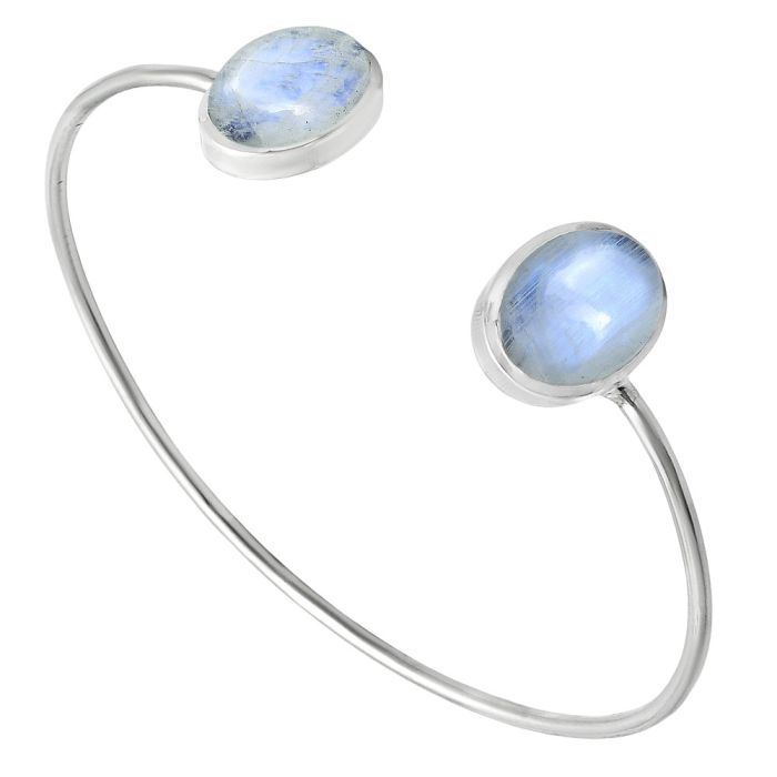 Rainbow Moonstone Cuff Bangle Bracelet EXB01455 B-1004, 10x14 mm