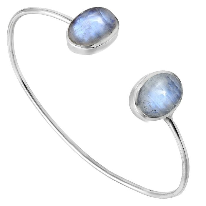 Rainbow Moonstone Cuff Bangle Bracelet EXB01456 B-1004, 10x14 mm