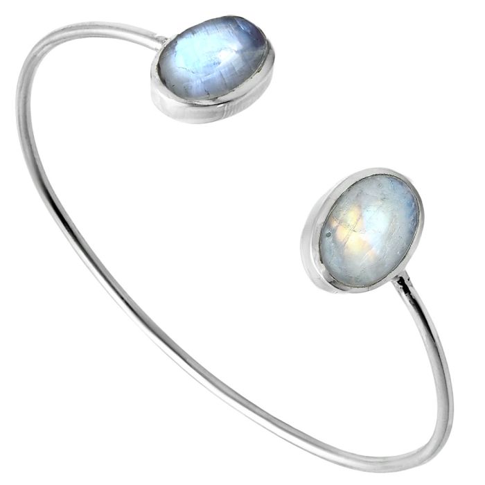 Rainbow Moonstone Cuff Bangle Bracelet EXB01457 B-1004, 10x14 mm