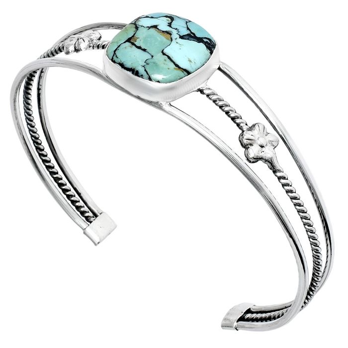 Lucky Charm Tibetan Turquoise Cuff Bangle Bracelet EXB01465 B-1012, 17x17 mm