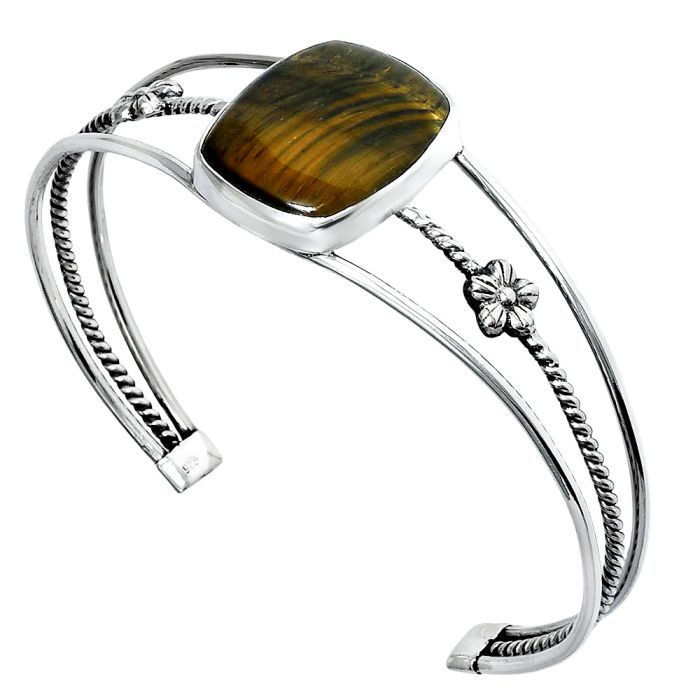 Blue Tiger Eye Cuff Bangle Bracelet EXB01493 B-1012, 18x22 mm