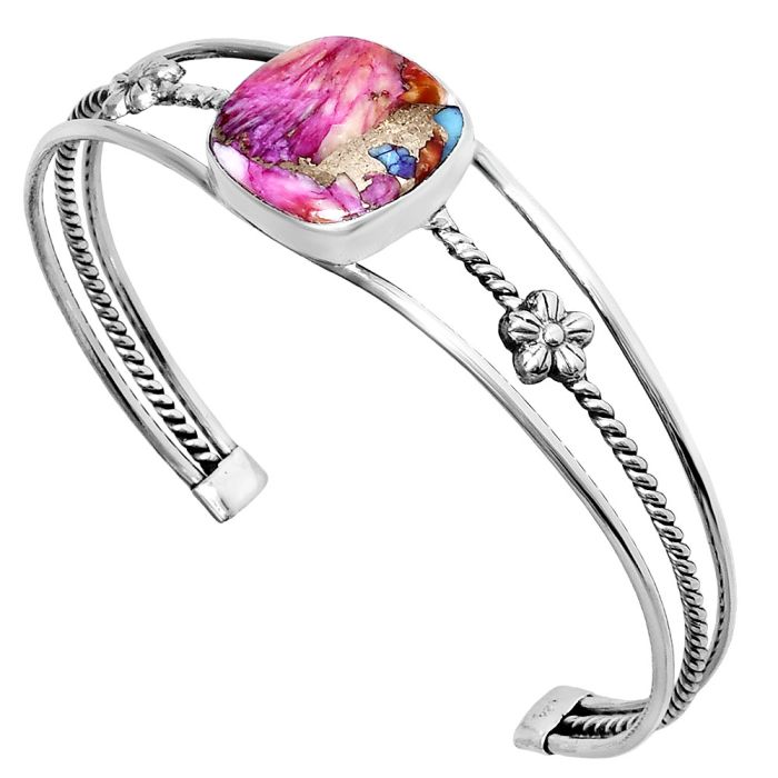 Kingman Pink Dahlia Turquoise Cuff Bangle Bracelet EXB01499 B-1012, 17x17 mm