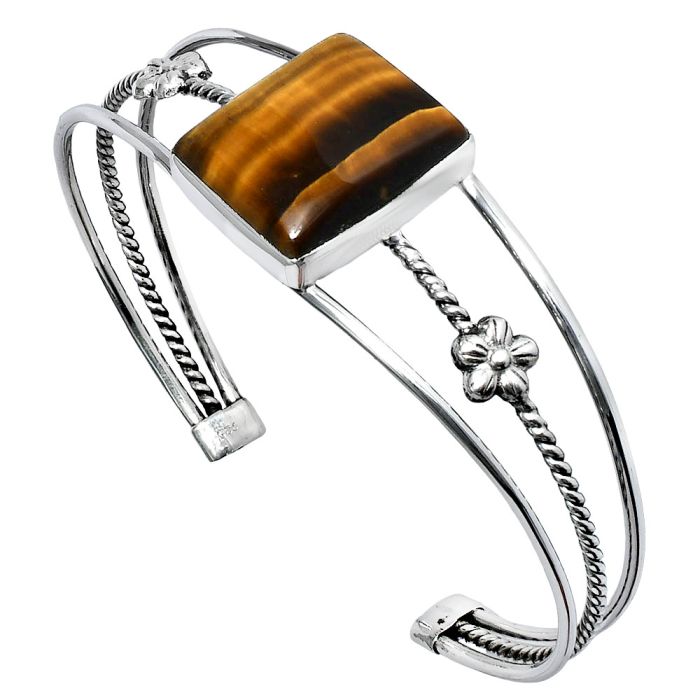 Tiger Eye Cuff Bangle Bracelet EXB01511 B-1012, 17x19 mm