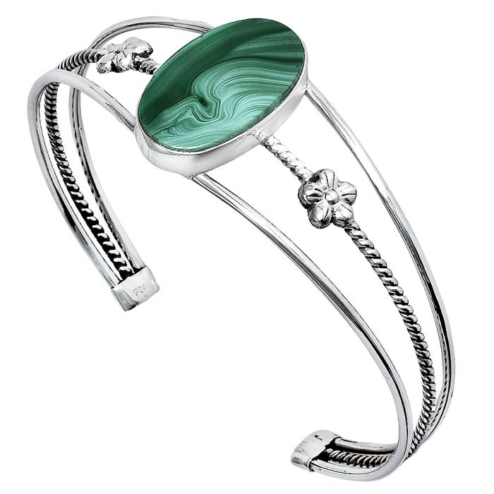 Malachite Eye Cuff Bangle Bracelet EXB01512 B-1012, 14x23 mm