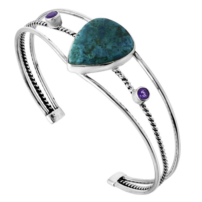 Shattuckite and Amethyst Cuff Bangle Bracelet EXB01514 B-1011, 17x21 mm