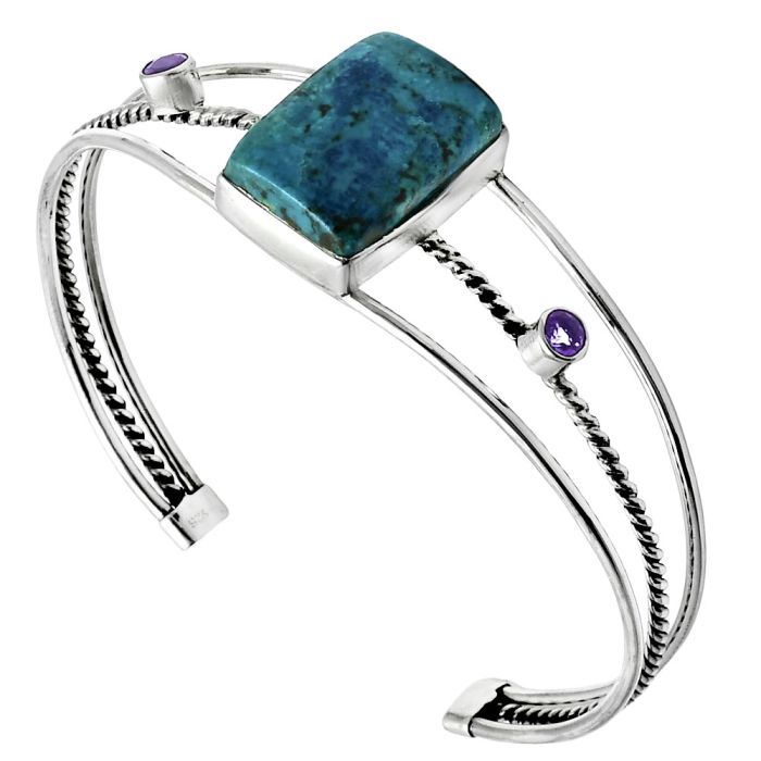 Shattuckite and Amethyst Cuff Bangle Bracelet EXB01515 B-1011, 14x20 mm