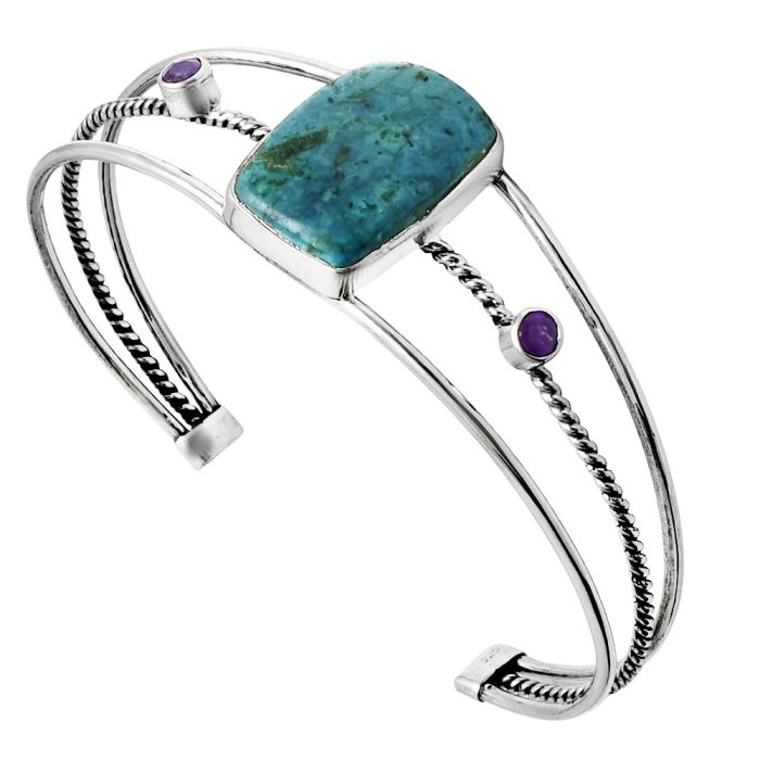 Shattuckite and Amethyst Cuff Bangle Bracelet EXB01516 B-1011, 15x22 mm