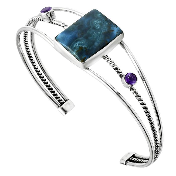 Shattuckite and Amethyst Cuff Bangle Bracelet EXB01517 B-1011, 15x19 mm