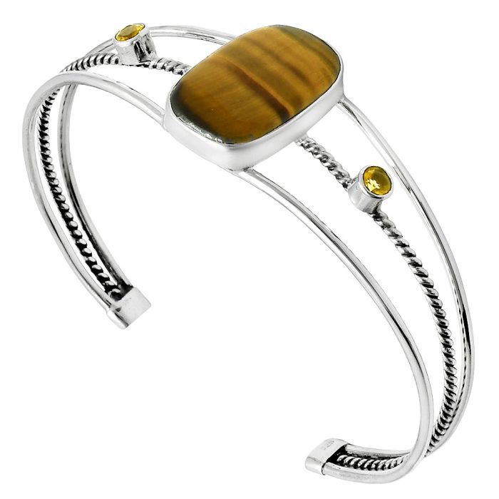 Tiger Eye and Citrine Cuff Bangle Bracelet EXB01519 B-1011, 14x23 mm