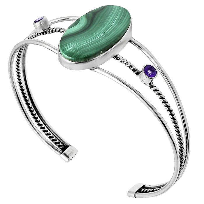 Malachite Eye and Amethyst Cuff Bangle Bracelet EXB01524 B-1011, 16x27 mm