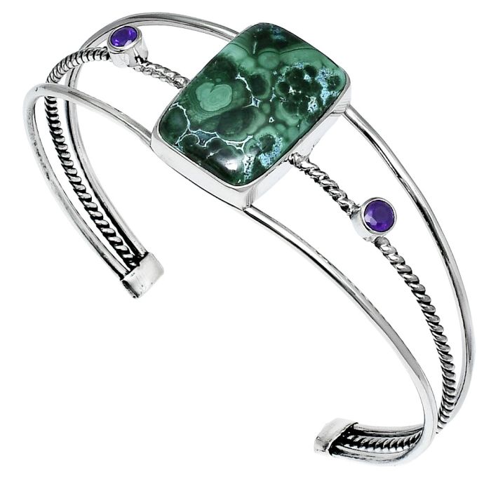 Malachite Eye and Amethyst Cuff Bangle Bracelet EXB01531 B-1011, 16x22 mm