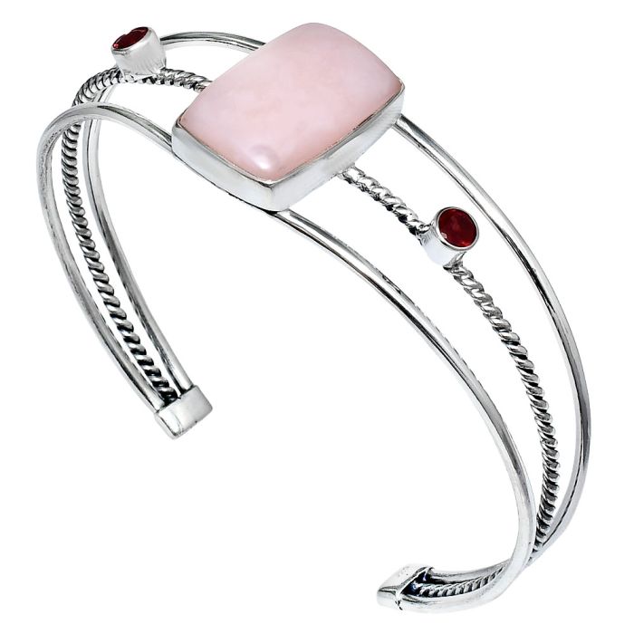 Pink Opal and Garnet Cuff Bangle Bracelet EXB01532 B-1011, 14x20 mm