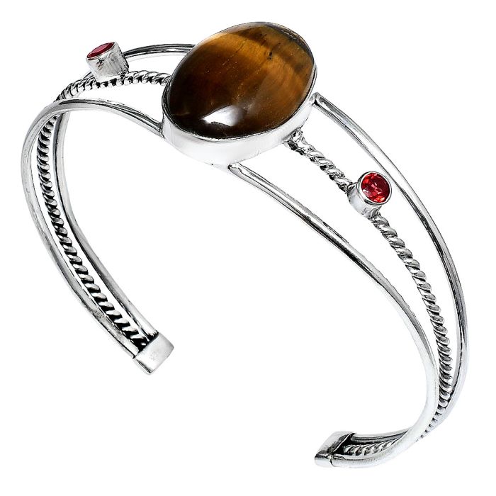 Tiger Eye and Garnet Cuff Bangle Bracelet EXB01536 B-1011, 16x22 mm