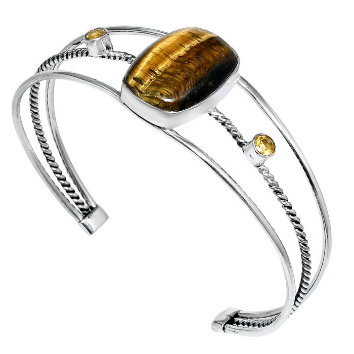 Tiger Eye and Citrine Cuff Bangle Bracelet EXB01537 B-1011, 16x21 mm