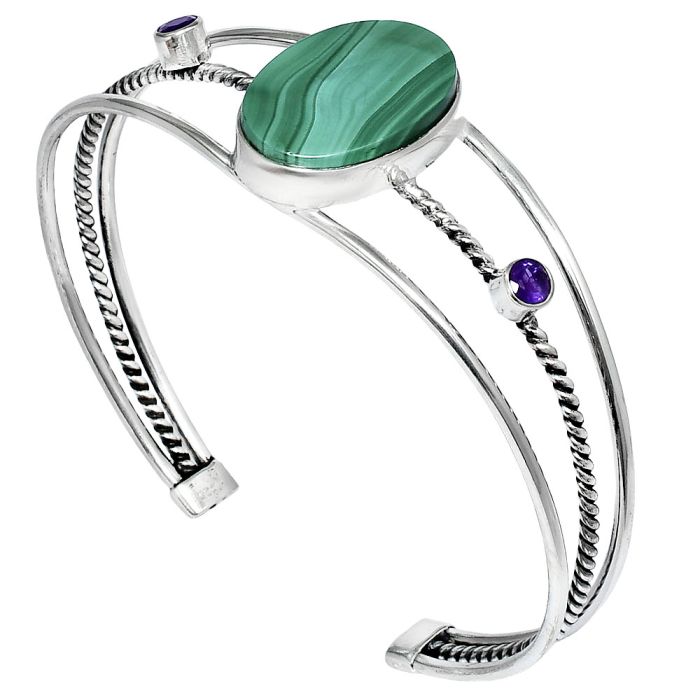 Malachite Eye and Amethyst Cuff Bangle Bracelet EXB01538 B-1011, 14x21 mm