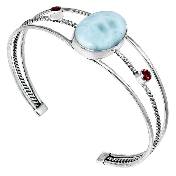 Larimar (Dominican Republic) and Garnet Cuff Bangle Bracelet EXB01540 B-1011, 16x22 mm