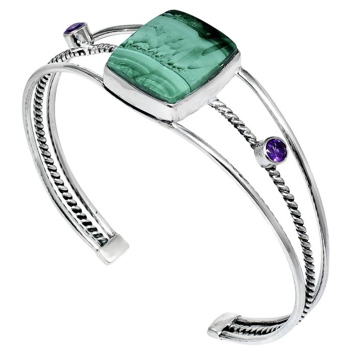 Malachite Eye and Amethyst Cuff Bangle Bracelet EXB01541 B-1011, 17x19 mm