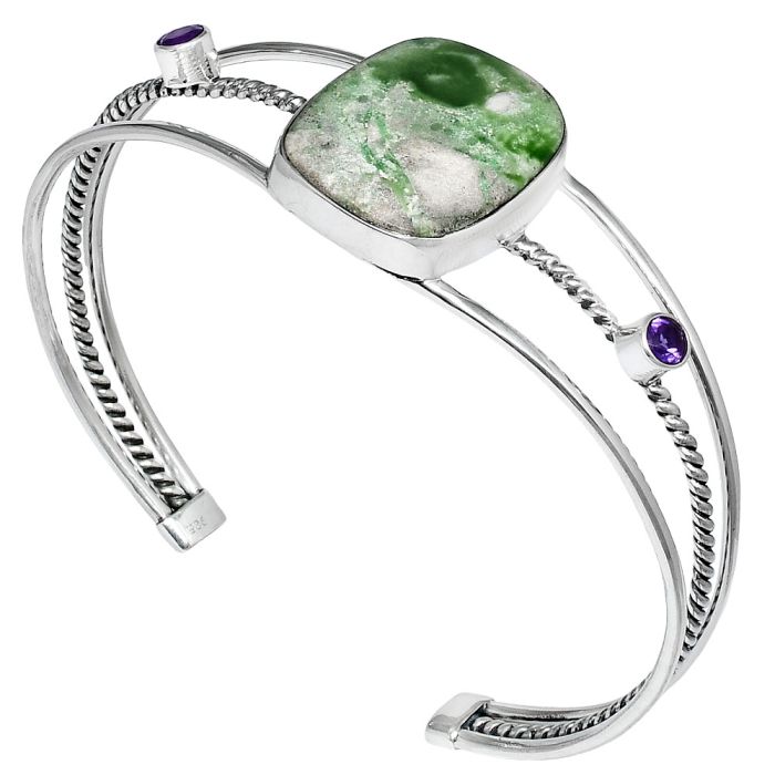 Utah Variscite and Amethyst Cuff Bangle Bracelet EXB01542 B-1011, 18x23 mm