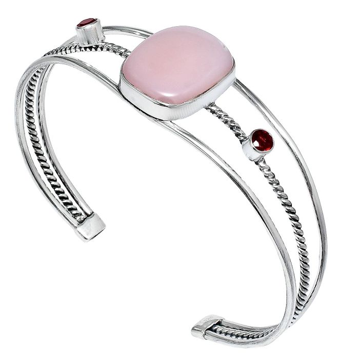 Pink Opal and Garnet Cuff Bangle Bracelet EXB01545 B-1011, 16x19 mm