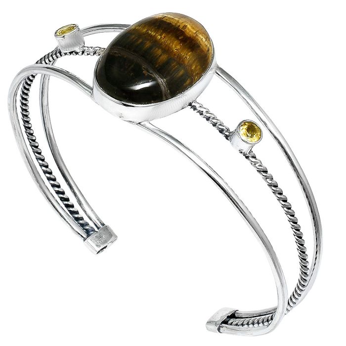 Blue Tiger Eye and Citrine Cuff Bangle Bracelet EXB01547 B-1011, 18x23 mm