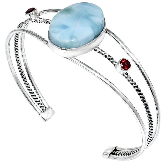 Larimar (Dominican Republic) and Garnet Cuff Bangle Bracelet EXB01550 B-1011, 17x22 mm