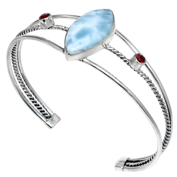 Larimar (Dominican Republic) and Garnet Cuff Bangle Bracelet EXB01551 B-1011, 13x26 mm