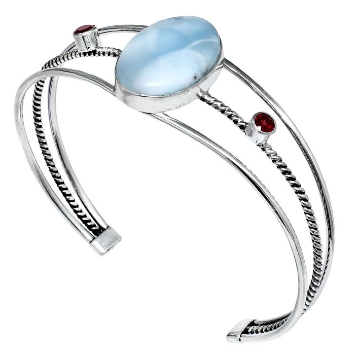 Larimar (Dominican Republic) and Garnet Cuff Bangle Bracelet EXB01552 B-1011, 16x22 mm