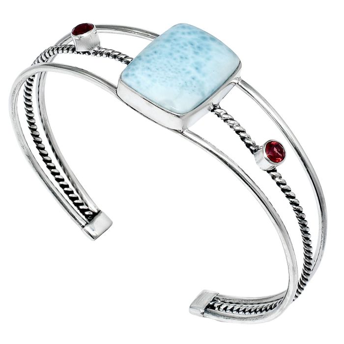 Larimar (Dominican Republic) and Garnet Cuff Bangle Bracelet EXB01553 B-1011, 15x20 mm