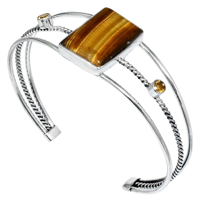 Tiger Eye and Citrine Cuff Bangle Bracelet EXB01555 B-1011, 17x22 mm