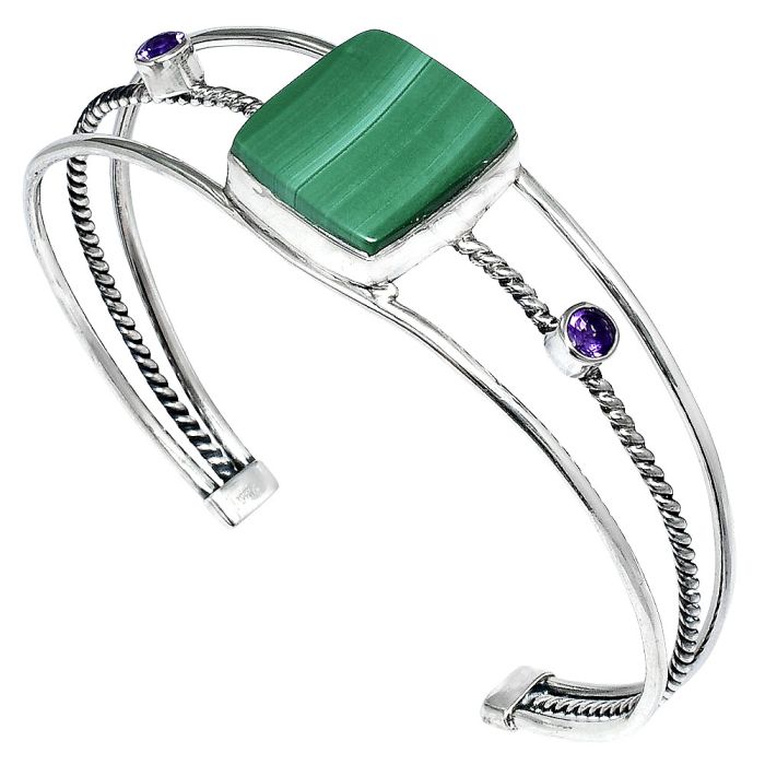 Malachite Eye and Amethyst Cuff Bangle Bracelet EXB01557 B-1011, 17x18 mm