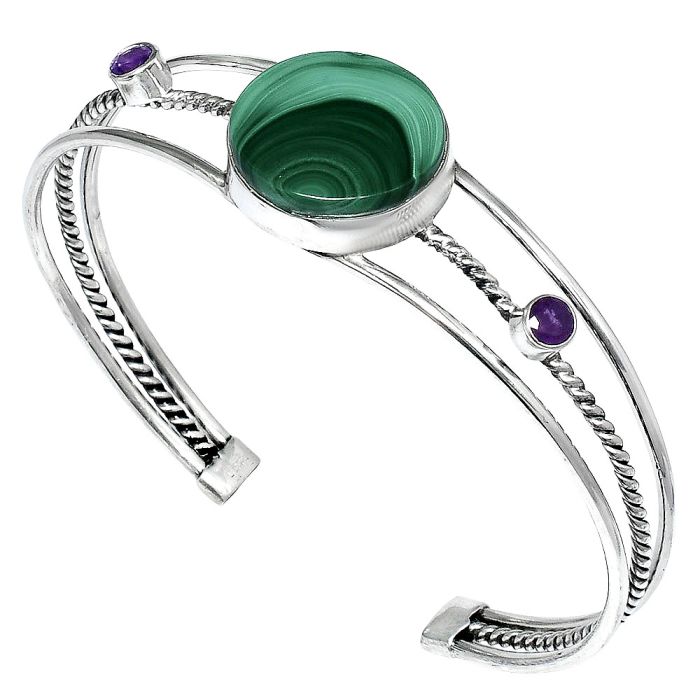 Malachite Eye and Amethyst Cuff Bangle Bracelet EXB01558 B-1011, 18x18 mm